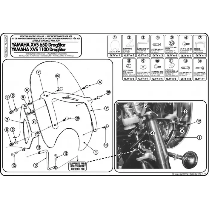 KAPPA AS102A2 YAMAHA XVS 650-1100 DRAGSTAR CLASSIC RÜZGAR SİPERLİK BAĞLANTISI