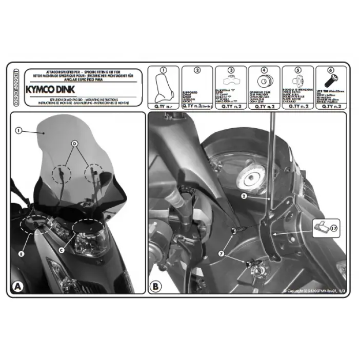 KAPPA D292KITK KYMCO DINK 50-125-200 (06-16) RÜZGAR SİPERLİK BAĞLANTISI