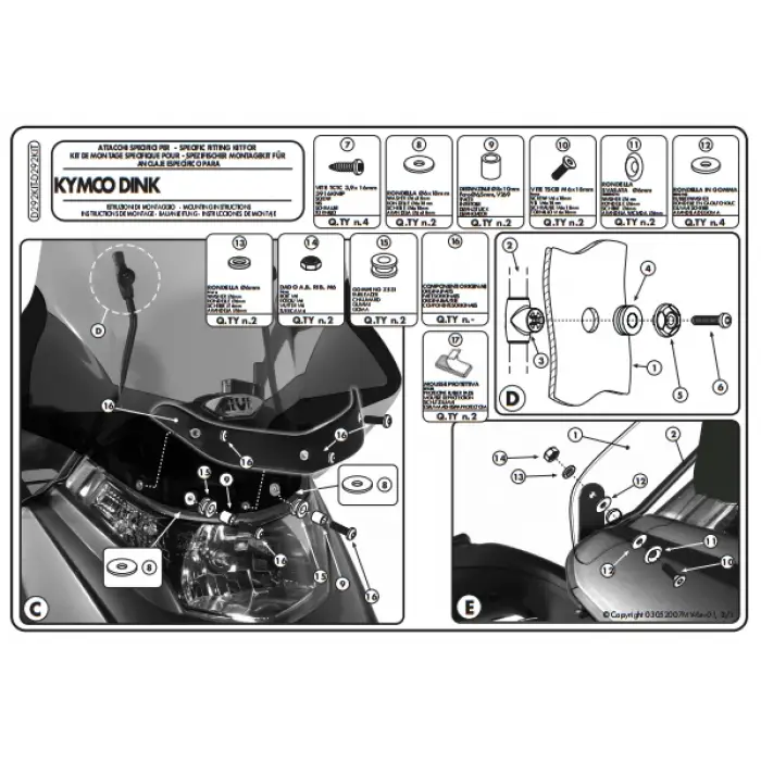 KAPPA D292KITK KYMCO DINK 50-125-200 (06-16) RÜZGAR SİPERLİK BAĞLANTISI