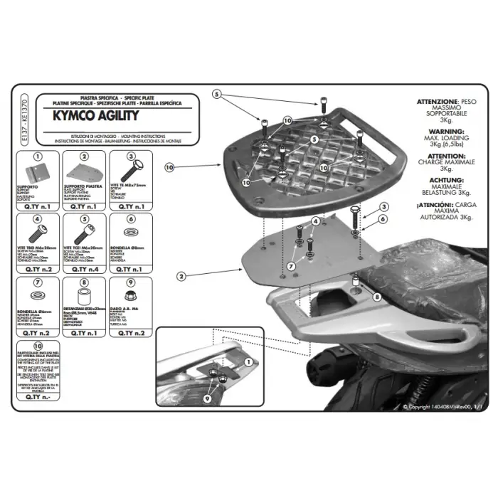 KAPPA KE1370 KYMCO AGILITY 50-125-150-200 R16 (08-13) ARKA ÇANTA TAŞIYICI