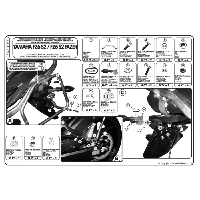 KAPPA KL360 YAMAHA FZ6 S2 - FZ6 600 FAZER S2 (07-11) YAN ÇANTA TAŞIYICI