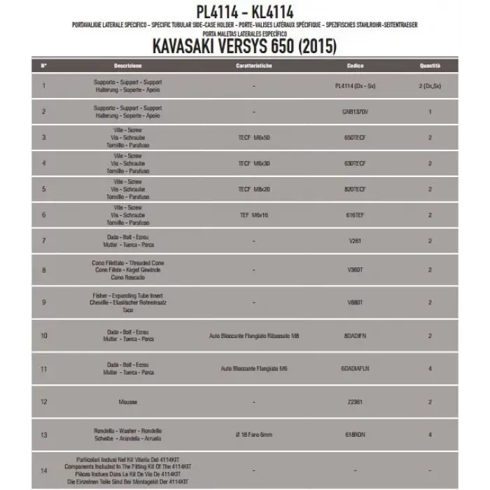 KAPPA KL4114 KAWASAKI VERSYS 650 (15-22) YAN ÇANTA TAŞIYICI