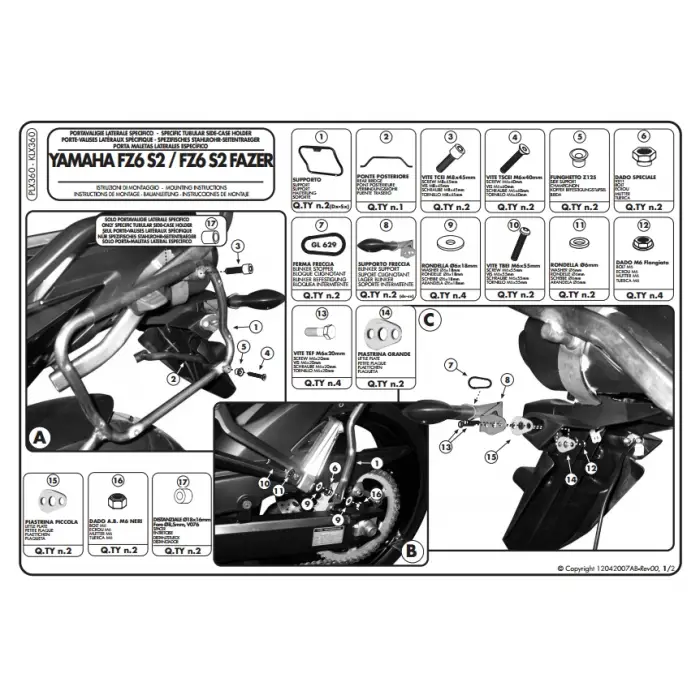 KAPPA KLX360 YAMAHA FZ6 S2 - FZ6 600 FAZER S2 (07-11) YAN ÇANTA TAŞIYICI