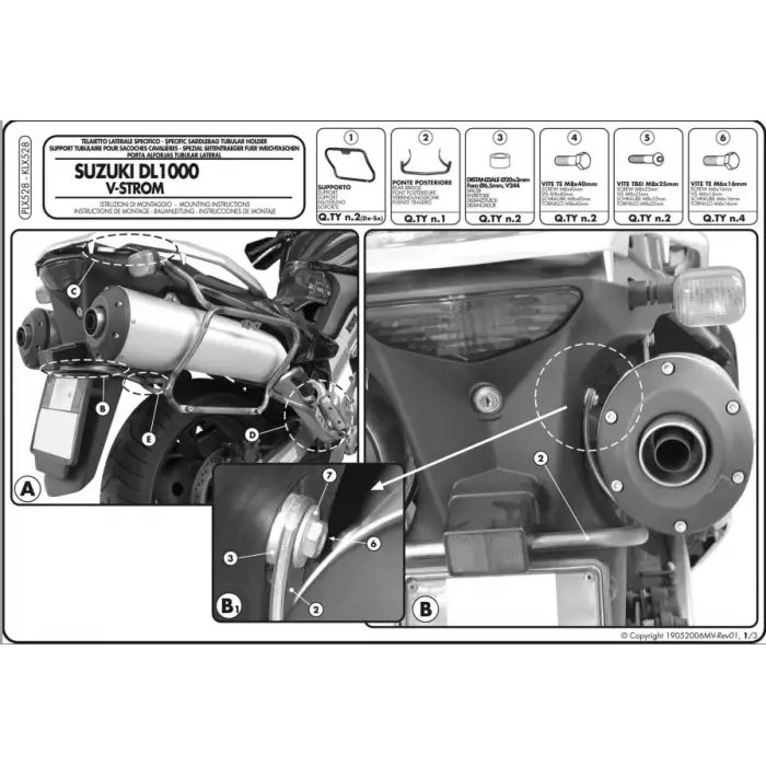 KAPPA KLX528 SUZUKI DL 1000 V-STROM (02-11) KAWASAKI KLV 1000 (04-10) YAN ÇANTA TAŞIYICI