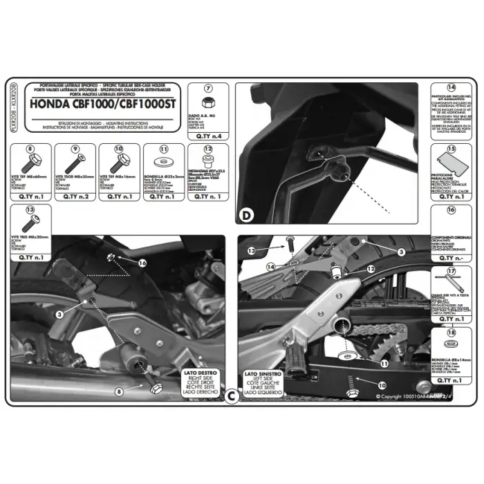 KAPPA KLXR208 HONDA CBF 1000 - ST (10-14) YAN ÇANTA TAŞIYICI