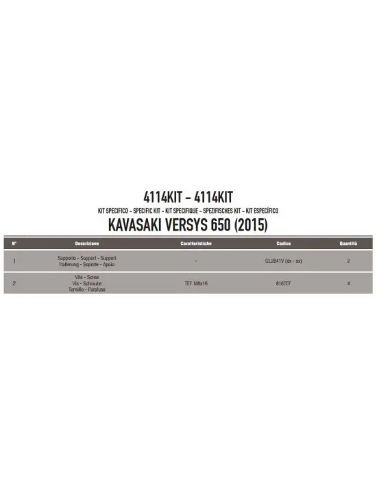 GIVI 4114KIT KAWASAKI VERSYS 650 (15-24) YAN ÇANTA TAŞIYICI BAĞLANTI KITI