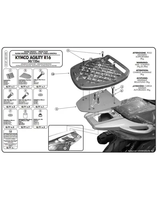 GIVI E137 KYMCO AGILITY 50-125-150-200 (08-13) ARKA ÇANTA TAŞIYICI