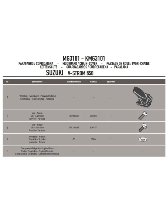 GIVI MG3101 SUZUKI DL 650 V-STROM (11-16) ZİNCİR MUHAFAZA VE ÇAMURLUK