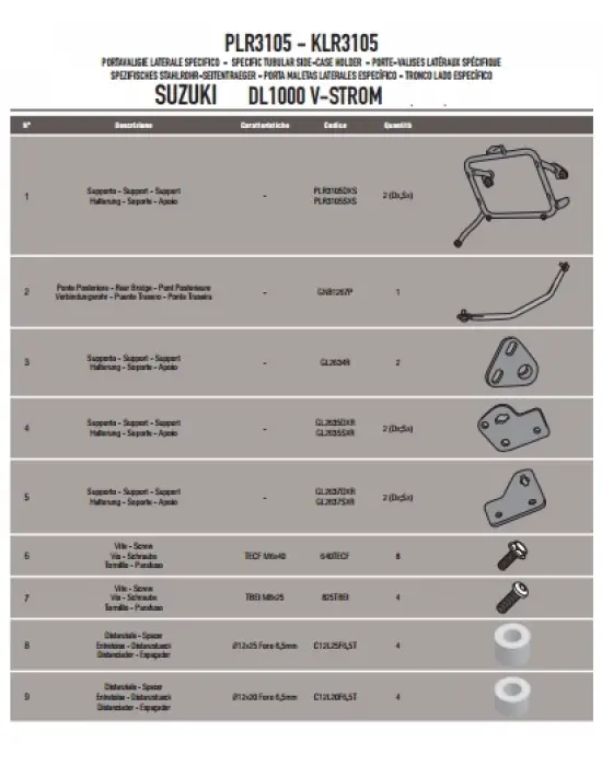 GIVI PLR3105 SUZUKI DL 1000 V-STROM (14-19) YAN ÇANTA TAŞIYICI