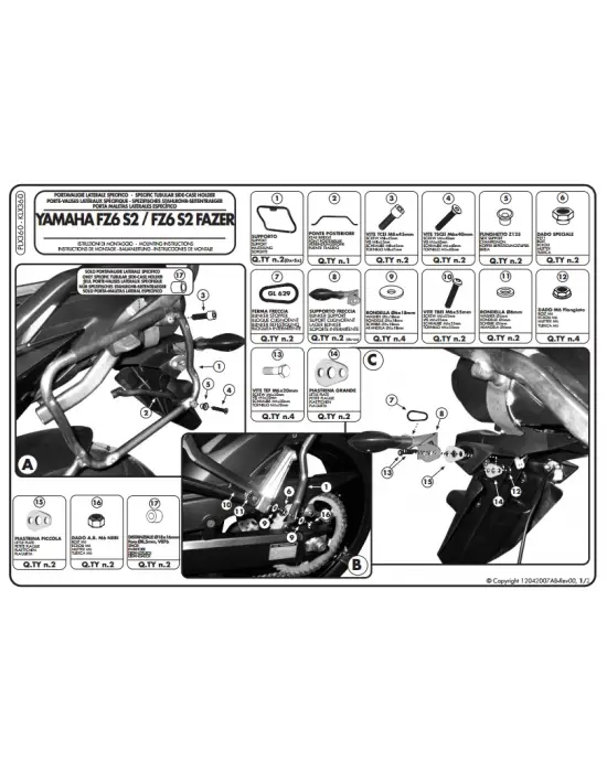 GIVI PLX360 YAMAHA FZ6 S2 - FZ6 600 FAZER S2 (07-11) YAN ÇANTA TAŞIYICI