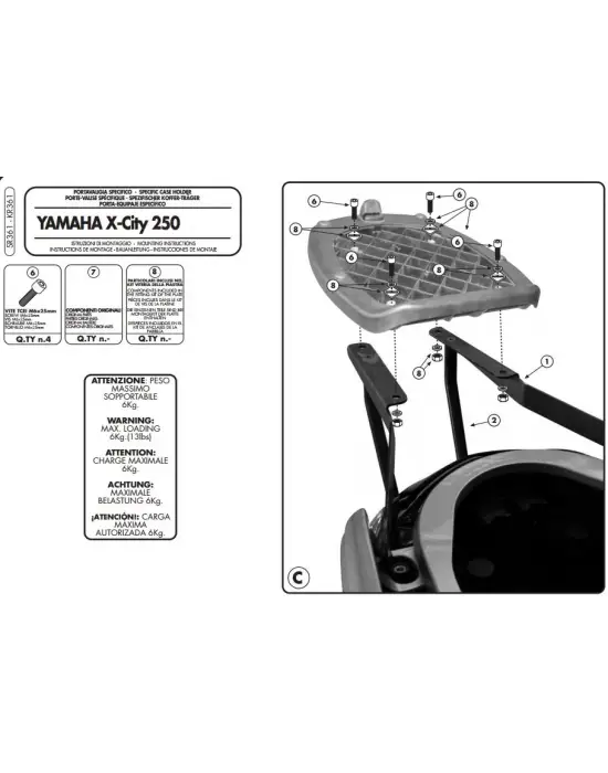 GIVI SR361 YAMAHA X-CITY 125-250 (07-16) ARKA ÇANTA TAŞIYICI