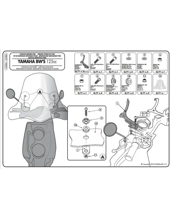 KAPPA A288AK YAMAHA BWS 125 (10-16) RÜZGAR SİPERLİK BAĞLANTISI