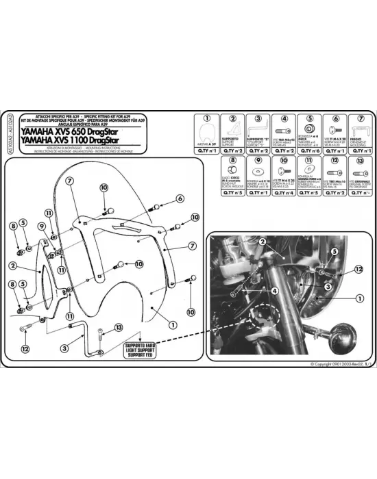 KAPPA AS102A2 YAMAHA XVS 650-1100 DRAGSTAR CLASSIC RÜZGAR SİPERLİK BAĞLANTISI