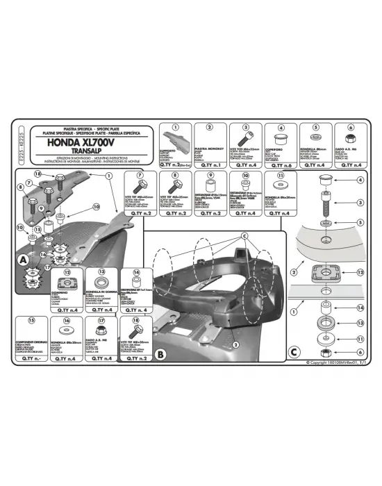 KAPPA K225 HONDA XL 700 TRANSALP (08-13) ARKA ÇANTA TAŞIYICI