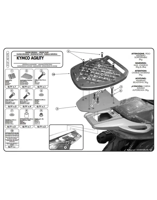 KAPPA KE1370 KYMCO AGILITY 50-125-150-200 R16 (08-13) ARKA ÇANTA TAŞIYICI