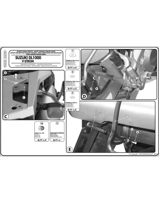 KAPPA KLX528 SUZUKI DL 1000 V-STROM (02-11) KAWASAKI KLV 1000 (04-10) YAN ÇANTA TAŞIYICI