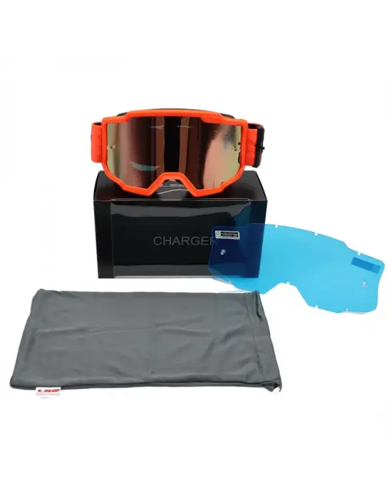LS2 CHARGER GOGGLES MOTOKROS GÖZLÜK (IRIDIUM CAMLI) NEON TURUNCU