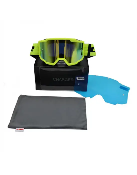 LS2 CHARGER GOGGLES MOTOKROS GÖZLÜK (IRIDIUM CAMLI) NEON SARI
