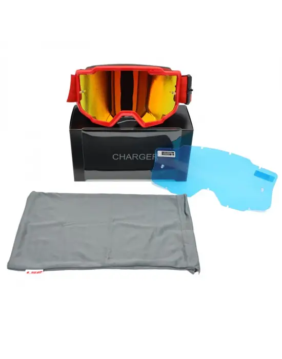 LS2 CHARGER GOGGLES MOTOKROS GÖZLÜK (IRIDIUM CAMLI) KIRMIZI