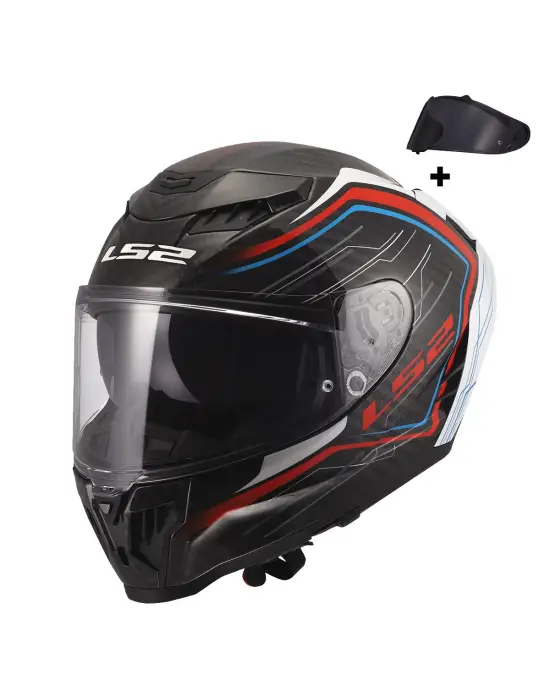 LS2 DRAGON KARBON SUBIC BEYAZ-MAVİ-KIRMIZI KASK