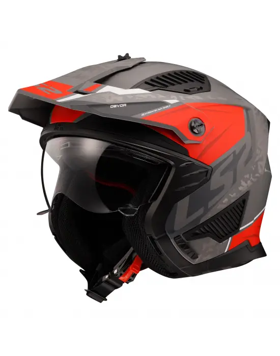 LS2 DRIFTER DEVOR MAT GRİ-TITANIUM-KIRMIZI KASK