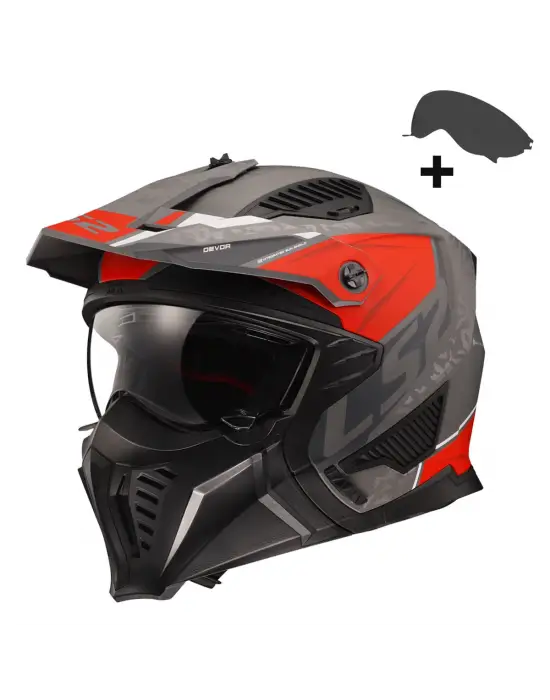 LS2 DRIFTER DEVOR MAT GRİ-TITANIUM-KIRMIZI KASK