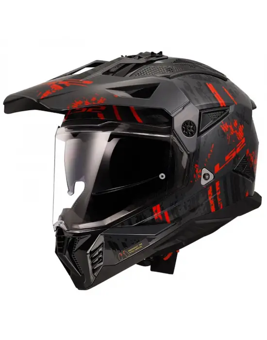 LS2 PIONEER 2 CRAZY MAT SİYAH-GRİ-KIRMIZI KASK