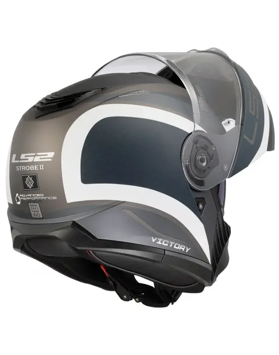 LS2 STROBE 2 VICTORY MAT TITANIUM-BEYAZ-METAL MAVİ KASK