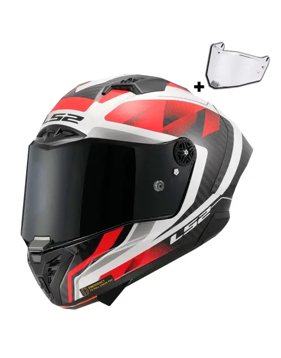 LS2 THUNDER KARBON GP AERO RAUTE BEYAZ-KIRMIZI KASK