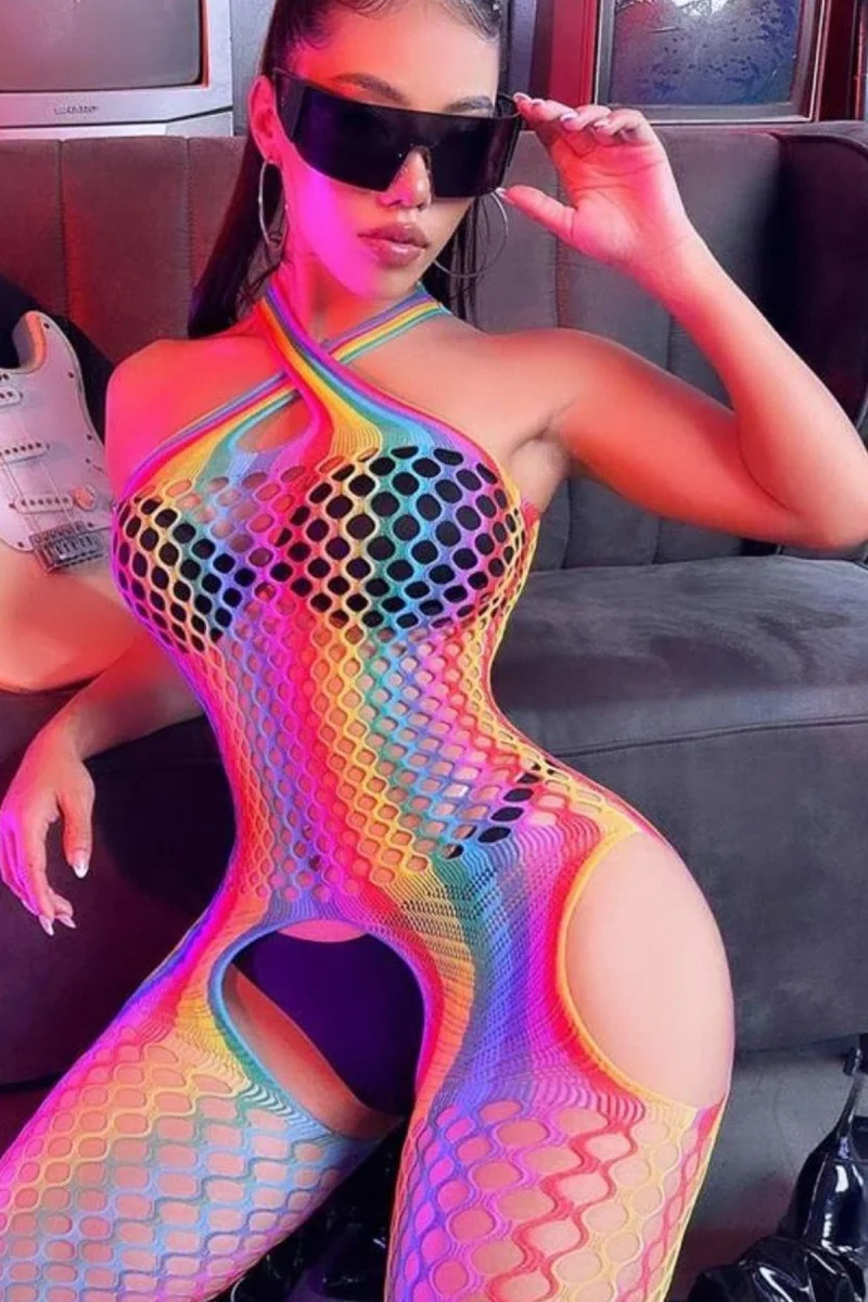 Çok Renkli Geometrik Sanat Vücut Çorabı | Lüks Grafik Silüet