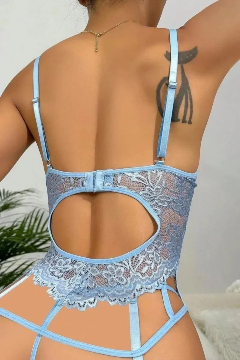 Siyah Floral Dantelli ve Bel Vurgulu Bodysuit | Noir Silhouette Serisi
