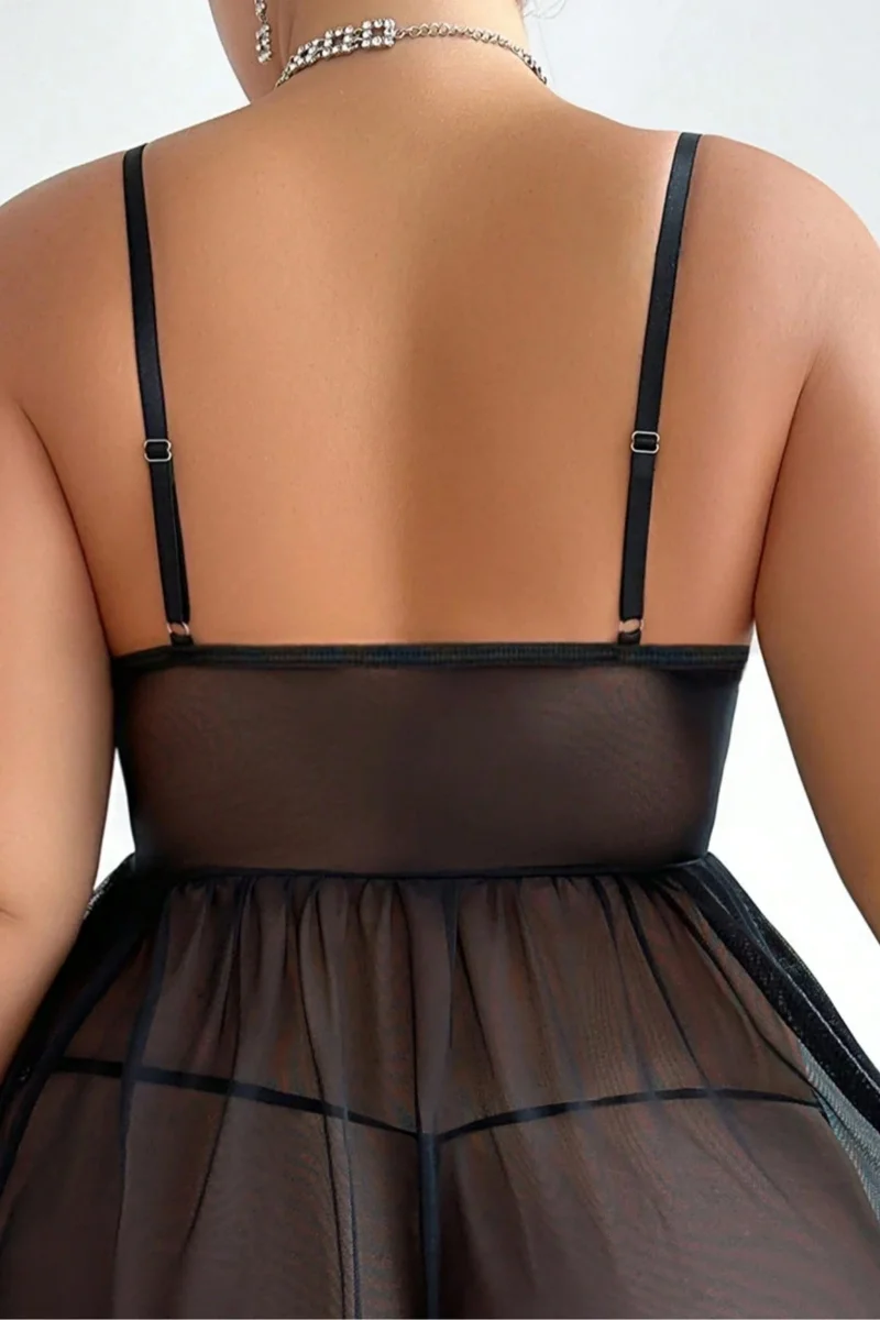 Siyah Bacak Bantlı Seksi Mini Fantezi Gecelik