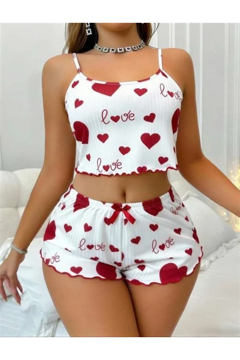 Homewears 2li Fitilli Bordo Kalpli Şortlu Pijama