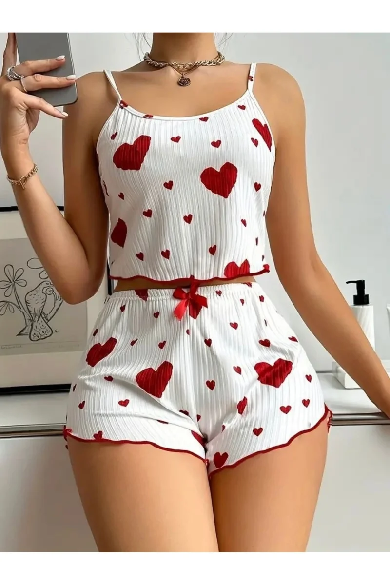 Homewears 2li Fitilli Bordo Kalpli Şortlu Pijama