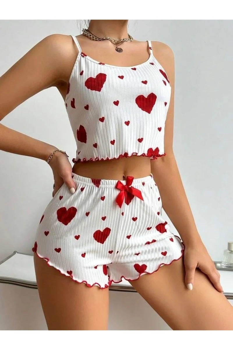 Homewears 2li Fitilli Bordo Kalpli Şortlu Pijama