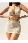 Çiçek Desenli, Zincir Aksesuarlı ve Boyunluklu 3lü Etekli Takım | Midnight Garden Luxe Serisi
