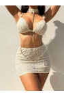 Çiçek Desenli, Zincir Aksesuarlı ve Boyunluklu 3lü Etekli Takım | Midnight Garden Luxe Serisi