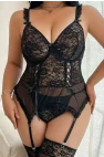 Curvy Siyah Dantel İşlemeli Jartiyer ve Çorap Seti | Lüks Büyük Beden Koleksiyonu