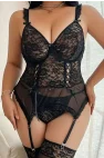 Curvy Siyah Dantel İşlemeli Jartiyer ve Çorap Seti | Lüks Büyük Beden Koleksiyonu