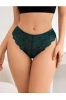 Zümrüt Yeşili Dantel İşlemeli ve Metal Kalp Aksesuarlı String | Emerald Muse Koleksiyonu