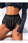 Siyah Floral Dantelli ve Yüksek Bel Şeritli String | Noir Elegance Koleksiyonu