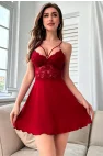 Bordo Saten ve Floral Dantel İşlemeli Gecelik | Deep Crimson Silk Koleksiyonu