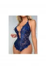 Lacivert Floral Dantel İşlemeli ve Altı Açık Bodysuit | Midnight Blue Lace Serisi