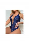 Lacivert Floral Dantel İşlemeli ve Altı Açık Bodysuit | Midnight Blue Lace Serisi