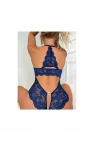 Lacivert Floral Dantel İşlemeli ve Altı Açık Bodysuit | Midnight Blue Lace Serisi