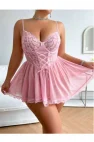 Pembe Bacak Bantlı Seksi Mini Fantezi Gecelik