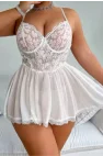 Beyaz Bacak Bantlı Seksi Mini Fantezi Gecelik