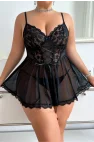 Siyah Bacak Bantlı Seksi Mini Fantezi Gecelik