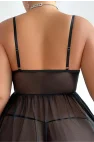 Siyah Bacak Bantlı Seksi Mini Fantezi Gecelik
