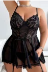 Siyah Bacak Bantlı Seksi Mini Fantezi Gecelik